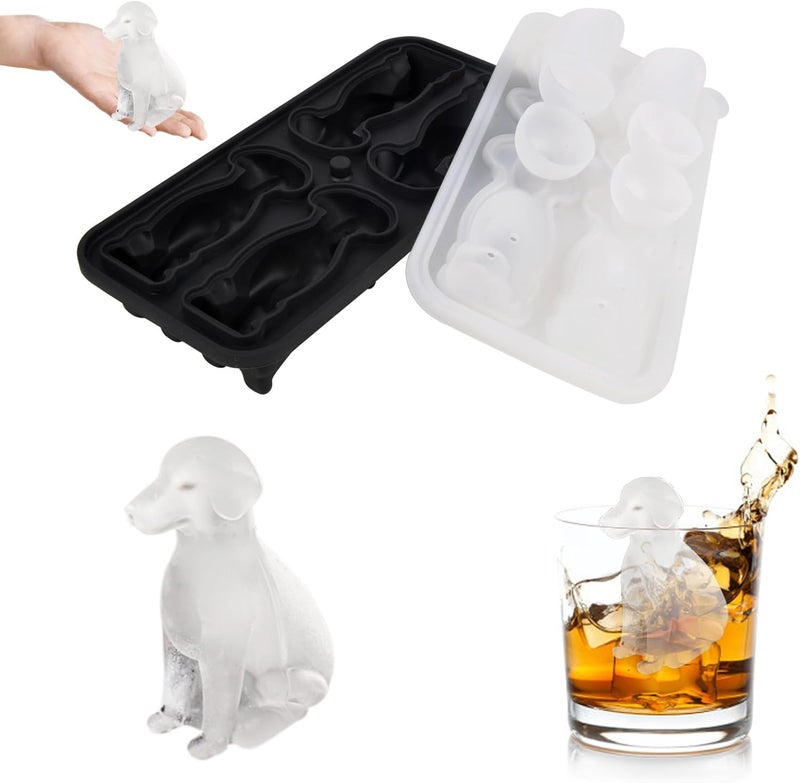 Nerien Dog Ice Cube Tray Mold - 3D Labrador Shape Ice Cube Trays, Cute Ice Cube Molds for Whiskey Bourbon, 4-Hole Large Fun Shapes Ice Cube Trays, Funny Dog Gifts for Dog Lovers Women Men - Image 1